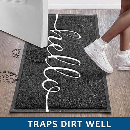 EARTHALL Door Mat 2-Pack Outside Inside Hello Doormat 30"x17.5" Durable Floor Mat Non Slip Mat Ultra Absorb Mud Easy Clean Front Doormat for Garage, Entryway, Patio, High Traffic Areas, Black