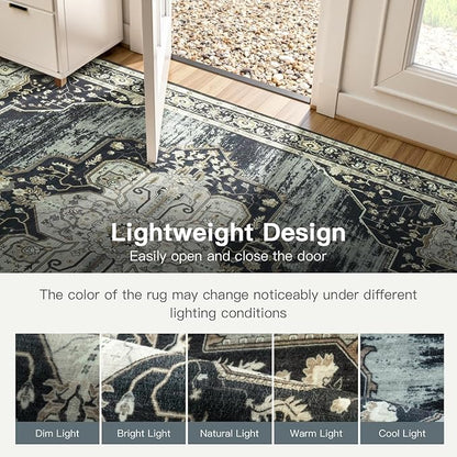 Lofus 8x10 Washable Area Rug, Vintage Floral Rugs for Living Room, Bedroom, Dinning Room, Low Pile Large Area Rugs with Non-Slip Backing, Flower Print Pattern, Black Brown