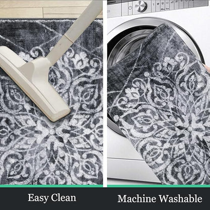 HEBE Washable Area Rug - 2'x3' Non Slip Soft Distressed Medallion Bedroom Boho Living Room Accent Throw Vintage Entry Floor Carpet for Dining Room Bathroom Entryway