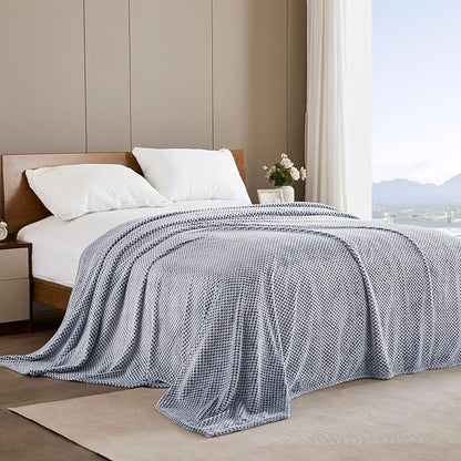 Exclusivo Mezcla Fleece Bed Blanket Queen Size, Super Soft and Warm Blankets for Couch, Sofa and Bed Waffle Textured, Cozy, Fuzzy and Lightweight (Heather Navy Blue, 90x90 Inches)