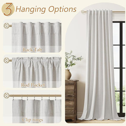 Guken Natural Linen 100% Blackout Curtains 96 Inches Long Floor to Ceiling Drapes for Living Room, Rustic Farmhouse Room Darkening Winter Thermal Insulated Black Out Sliding Barn Door Curtain, 52x96