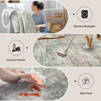 4x6 Area Rugs Washable Rug: Modern Abstract Living Room Rug Soft Anti-Skid Thin Carpet Indoor Floor Non-Shedding Carpets for Bedroom Dining Room Farmhouse Nursery Home Office - Multi Color
