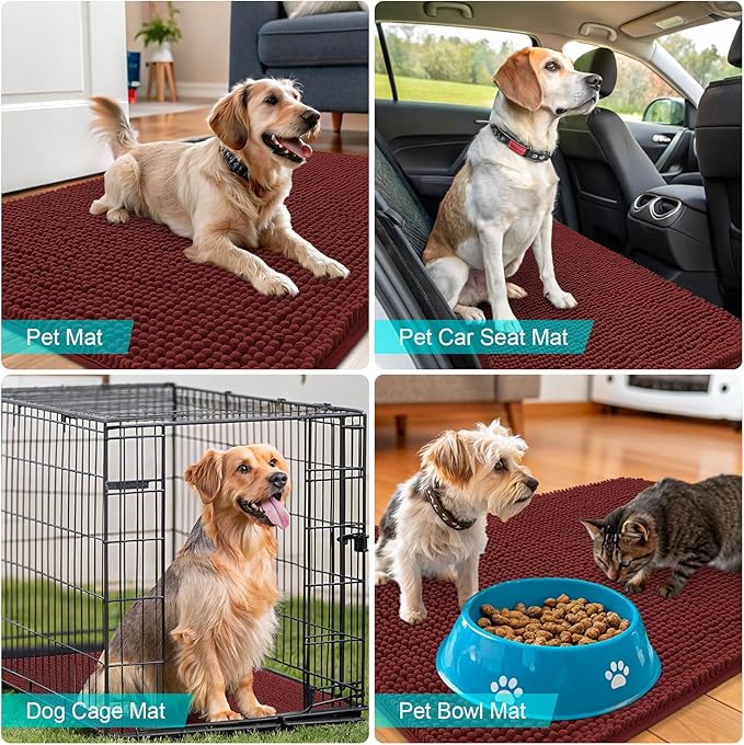 OLANLY Dog Door Mat for Muddy Paws 45x27, Absorbs Moisture and Dirt, Absorbent Non-Slip Washable Doormat, Quick Dry Chenille Mud Mat, Entry Indoor Entryway Carpet for Inside Floor, Caramel Russet