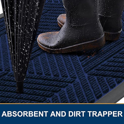 Smiry Front Door Mat Outside Entrance, Heavy Duty Sturdy Natural Rubber Doormat, Trap Dirt and Moisture, Easy Clean Low Profile Mats for Indoor Outdoor Entry, Irregular Triangle (29.5x17, Royal Blue)