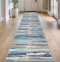 Lansny Modern Abstract Runner Rug 2.6x14, Blue Washable Long Kitchen Runner Non-Slip Soft Hallway Rug Runner Thin Print Faux Wool Carpet for Entryway Bedroom Laundry Room Indoor Home Decor