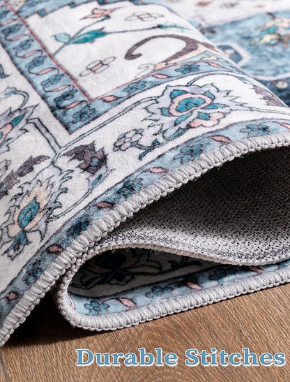 SERISSA Boho Washable Runner Rug, 2x5 Rug Non-Slip Vintage Blue Hallway Kitchen Runner Rug Ultra Soft Print Distressed Floor Carpet for Bedroom Bathroom Laundry Living Room