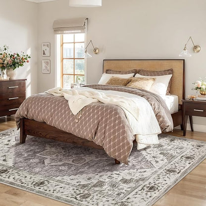 SERISSA Boho 8x10 Area Rugs, Washable Vintage Large Living Room Rug Non-Slip, Ultra Soft Oriental Print Distressed Farmhouse Earth Tone Carpet for Dining Room Bedroom Dorm Office Home Decor