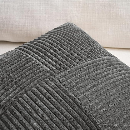 Fancy Homi Set of 2 Dark Gray Boho Long Lumbar Body Decorative Throw Pillow Cover 14x36 Inch for Bed Couch Bedroom Bench, Soft Patchwork Corduroy Textured Pillow Case, Rustic Farmhouse Room Décor