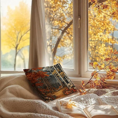 Rustic William Morris Inspired Autumn Forest Decor Throw Pillow Covers 18x18, Vintage Botanical Nature Decorative Throw Pillow Covers for Home Bedroom Living Room