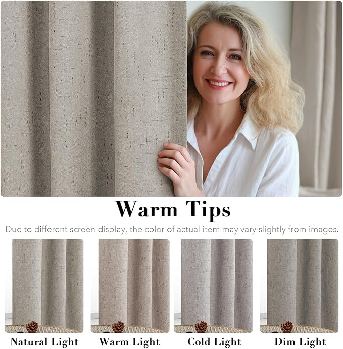 H.VERSAILTEX Linen Blackout Curtains 63 Inches Long 100% Absolutely Blackout Thermal Insulated Textured Linen Look Curtain Draperies Anti-Rust Grommet, Energy Saving with White Liner, 2 Panels, Stone