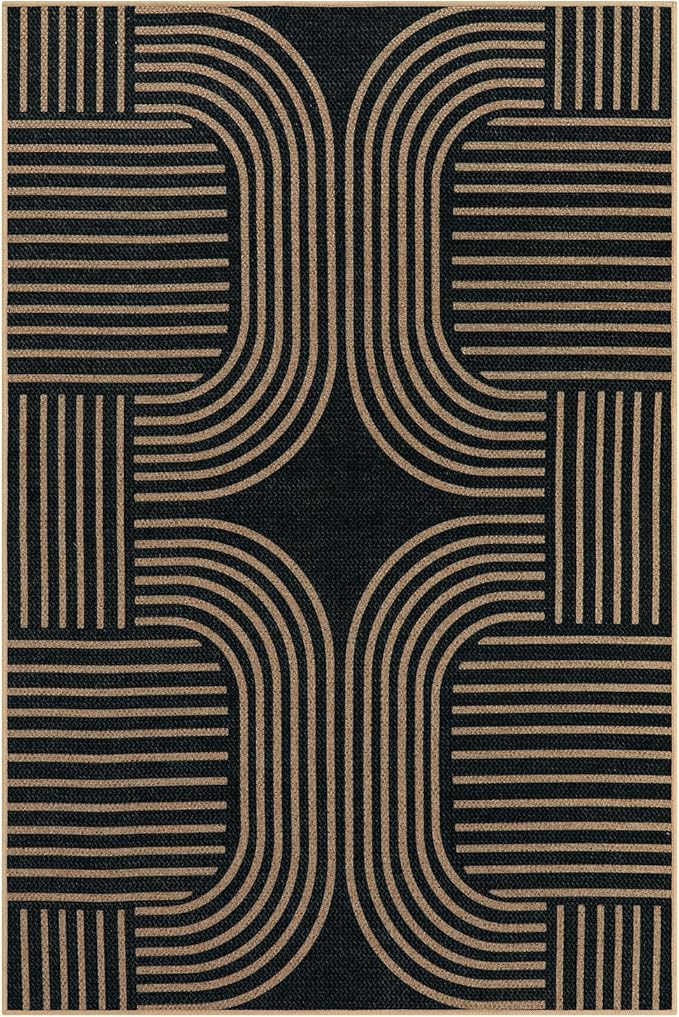 Lahome Enfys Modern Geometric Easy Jute Rug, 6x9 Area Rugs for Living Room Outdoor Patio Washable Indoor Outdoor Carpet, Farmhouse Large Non Slip Carpet for Bedroom Backyard Dining Room
