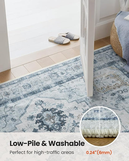 AMADA HOMEFURNISHING 9x12 Area Rug, Washable Low-Profile Large Area Rug with Non-Slip Backing & Durable Edge Binding, Vintage Large Rugs for Living Room, Bedroom