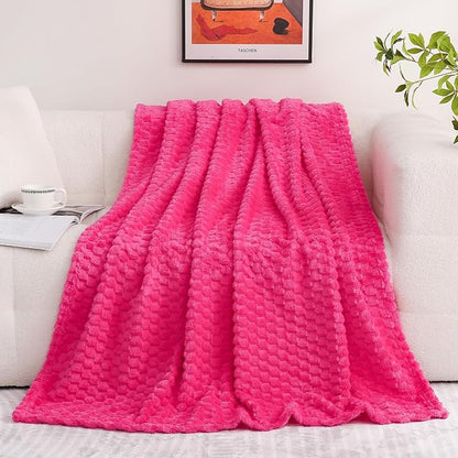 Puncuntex Hot Pink Throw Blanket 60"×80" inches Fuzzy 3D Jacquard Decorative Flannel Fleece Super Soft Plush Cozy Blanket for Couch Sofa Chair Lightweight