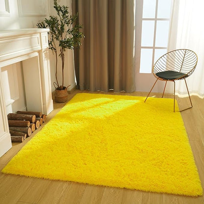 Amearea Shag Fluffy Area Rug for Bedroom Girls Living Room, Extra Soft and Fuzzy Shaggy Rugs, Non Slip, Solid Color Carpet Mat for Boys Nursery Home, Yellow 6x9 Feet