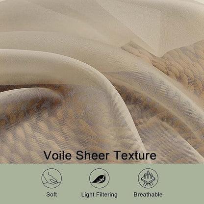 OWENIE Sheer Taupe Curtains, Sheer Curtains 63 inch Length 2 Panels Set, Rod Pocket Voile Fimly Sheer Drapes for Living Room Bedroom, 2pcs, Taupe, Each 59" W x 63" L
