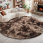 Amdrebio Tie-Dyed Brown Round Circle Rugs 4Ft for Bedroom, Fluffy Shag Plush Area Rugs for Kids Room, Living Room Decor Aesthetic, Fuzzy Fur Throw Floor Carpet for Playroom Preppy Dorm Baby Nursery