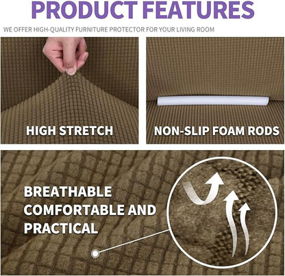 ZNSAYOTX Super Stretch Couch Cover Love Seat Sofa Covers for Living Room Dogs Pet Friendly Furniture Protector Spandex Loveseat Slipcovers with Anti Slip Foam Sticks (Brown, Loveseat)