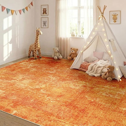 Washable Area Rugs 5'x7' Non-Slip Modern Abstract Soft for Living Room Entryway Bedroom Nursery, Print Pattern, Orange