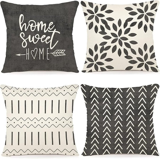 YCOLL Pillow Covers 18x18 Modern Sofa Throw Pillow Cover, Decorative Outdoor Linen Fabric Pillow Case for Couch Bed Car (Rustic Gray, 18x18,Set of 4)