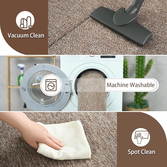 AROGAN Washable 6×9 Living Room Rug, Modern Area Rugs with Soft Memory Foam for Bedroom, Minimalist Non-Slip Indoor Floor Carpet for Dining Room Office Kids Playroom Decor, Matte Brown