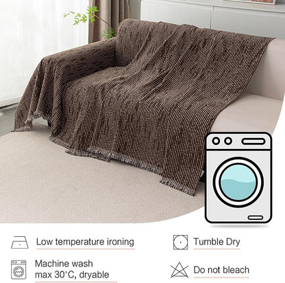 MYSKY HOME Boho Couch Cover Deep Chocolate Sofa Covers with Tassel Farmhouse Sofa Slipcover Simple Couch Protector for Dogs Chenille Sectional Couch Covers L Shaped Couch Cushion Covers, 71"x 134"