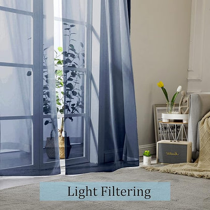 OWENIE Navy Blue Sheer Curtains 90 Inches Long, Solid Light Filtering Sheer Curtains for Bedroom, Window Voile Sheer Curtain Panels/Drapes/Treatment for Living Room, 2Pcs, Each 42" W x 90" L Inch