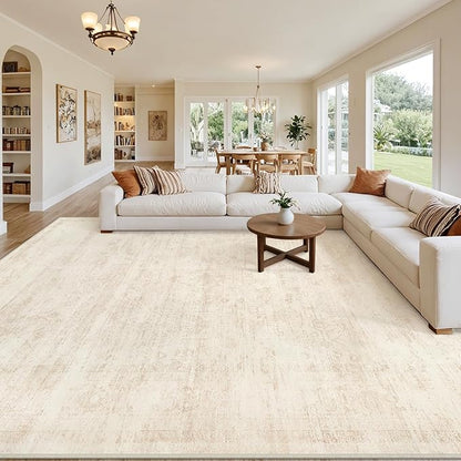8x10 Area Rugs for Living Room: Vintage Boho Neutral Washable Rug Indoor Soft Large Area Rug Carpet for Bedroom Nursery Farmhouse Dining Room Office Floor Non-Slip Low Pile Under Table Rug Retro Beige
