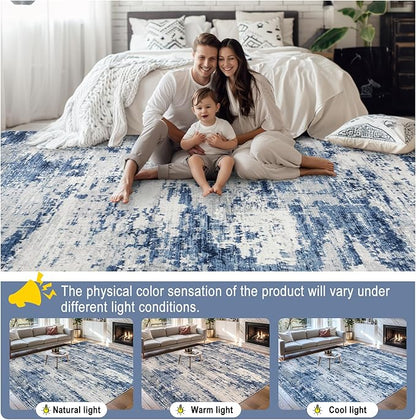 Area Rugs Living Room Rug - 5x7 Washable Modern Abstract Soft Neutral Non-Slip Carpet Large Indoor Floor Thin Carpets for Bedroom Dining Room Farmhouse Nursery Home Office Blue Gray