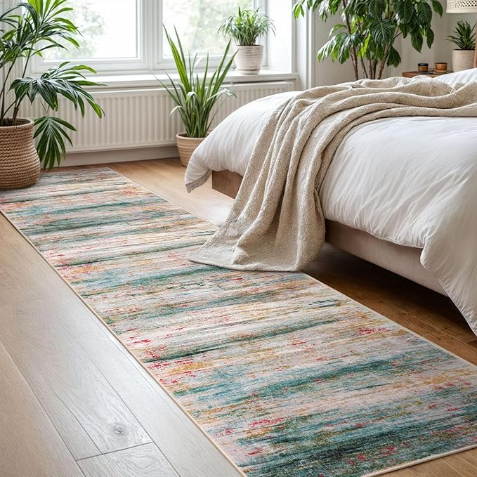 KOZYFLY Modern Abstract Hallway Runner Rug, 2x8 Washable Rug Runner Non-Slip Soft Kitchen Runner Rugs, Print Green Carpet Runner for Entryway Bathroom Laundry Room Foyer