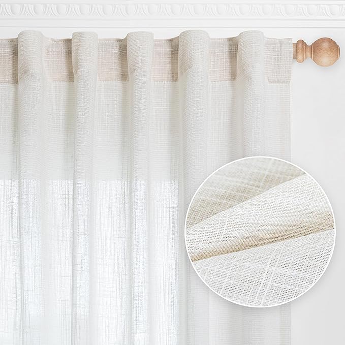 MYSKY HOME Natural Curtains for Living Room, Beige Semi Sheer Curtains & Drapes Light Filtering Farmhouse Country Boho Style Back Tab Draperies for Sliding Glass Door (Customsize, Natural)