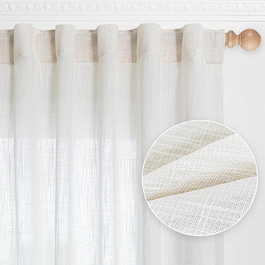 MYSKY HOME Extra Long Curtains for Living Room, Soft Cotton and polyester Fabric Boho Window Curtain Drapes Light Filtering Semi Sheer Backdrop Panels, 50 x 120 Inches, Natural, 2 Pieces