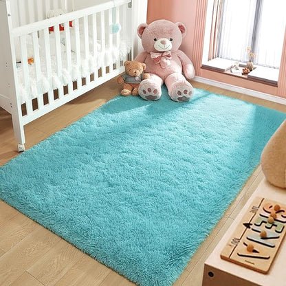 LOCHAS Ultra Soft Indoor Modern Area Rugs Fluffy Living Room Carpets for Children Bedroom Home Decor Nursery Rug 6x9 Feet, Blue