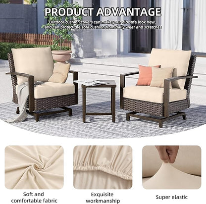 14Pcs Outdoor Cushion Covers, Patio Cushion Covers,Stretch Elastic Slipcovers, Replacement Washable & Reusable Furniture Protector for Patio Couch (Beige,Cover Only)