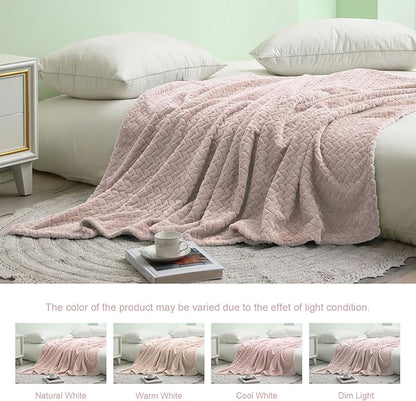 Exclusivo Mezcla Fleece Queen Size Blanket for Bed, 90x90 Inches Soft Cozy Jacquard Flannel Blankets, Lightweight Fuzzy Plush Warm for Women, Camel