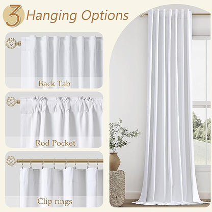 Guken White 100% Blackout Linen Curtains 52 Inch Wide by 140 Inch for Living Room Bedroom Back Tab/Rod Pocket Thermal Insulated Black Out Linen 2 Drapes Room Darkening Window Curtains,52x140