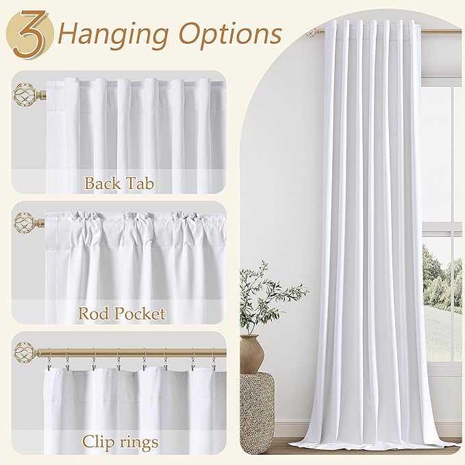 Guken White 100% Blackout Linen Curtains 52 Inch Wide by 130 Inch for Living Room Bedroom Back Tab/Rod Pocket Thermal Insulated Black Out Linen 2 Drapes Room Darkening Window Curtains,52x130