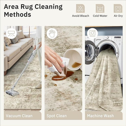 2x3 Washable Rugs for Kitchen, Floor, Entryway, Powder Room Small Area Rug Non-Slip Vintage Low Pile Throw Door Mat Beige/Gray