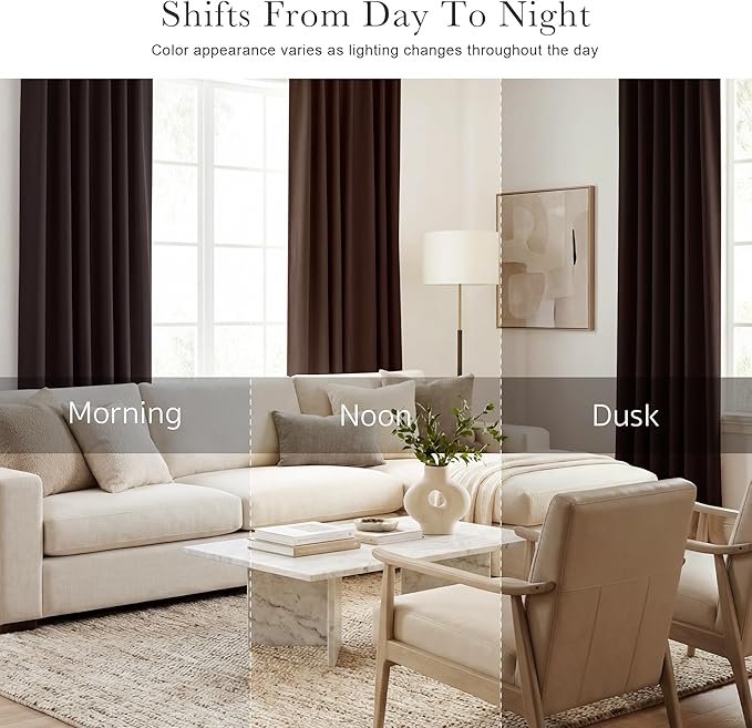 PONY DANCE Brown Blackout Curtains 2 Panels for Living Room 63 inch Long, Back Tab & Rod Pocket Window Draperies Light Block Thermal Insulated Curtains for Bedroom, 42" W x 63" L, Chocolate Brown