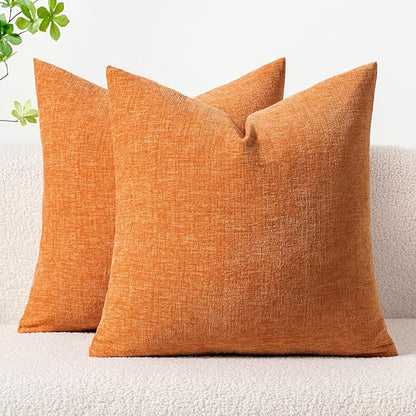 MIULEE Pack of 2 Orange Throw Pillow Covers 20x20 Inch Soft Chenille Pillow Covers for Sofa Living Room Couch Solid Dyed Cases
