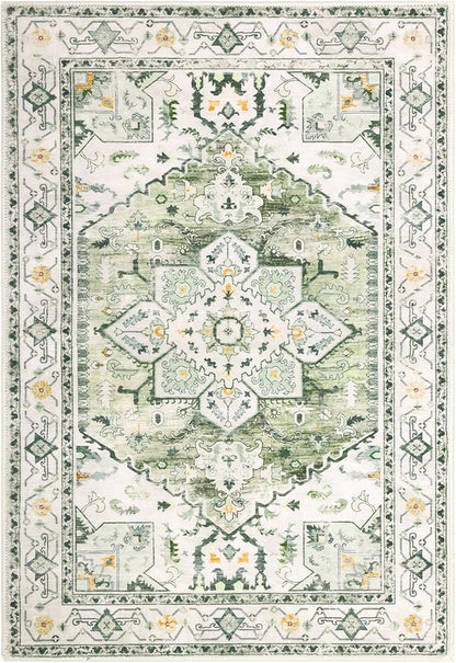 Yamaziot Washable Area Rug, 2x3 Small Entryway Rug Non-Slip Boho Vintage Rug with Rubber Backing, Low Pile Faux Wool Soft Distressed Floor Carpet for Indoor Door Mat, Kitchen, Laundry Bathroom