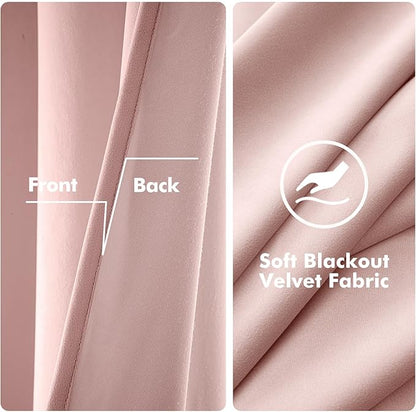 MIULEE Velvet Curtains Baby Pink Elegant Grommet Thermal Insulated Soundproof Room Darkening Curtains/Drapes for Classical Living Room Bedroom Decor 52 x 84 Inch Set of 2