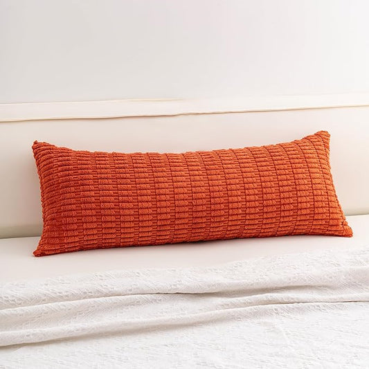 Corduroy Decorative Throw Pillow Covers 14x36 Inch Soft Striped Pillow Covers Modern Farmhouse Home Decor for Sofa Living Room Couch Bed（Rust）