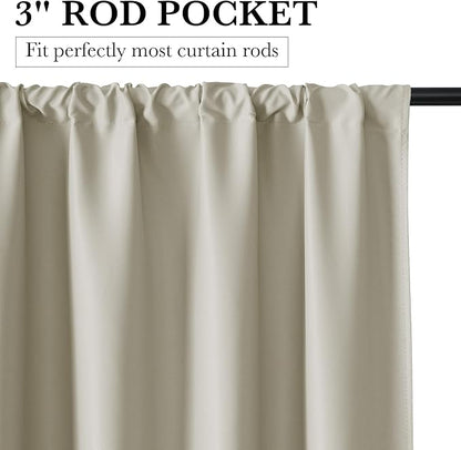 RYB HOME 100% Blackout Short Curtains for Small Window, Thermal Insulated Total Room Darkening Noise Reducing Curtains for Kitchen Bathroom Basement, 42 inches Wide by 48 inches Long, Natural