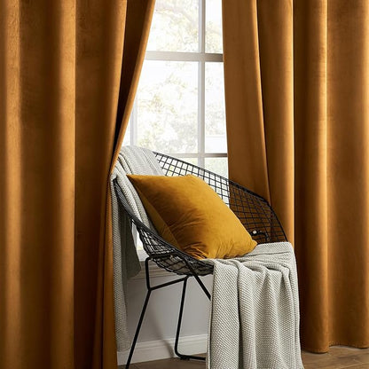 MIULEE Velvet Curtains Golden Brown Elegant Grommet Curtains Thermal Insulated Soundproof Room Darkening Black Out Curtains/Drapes for Classical Living Room Bedroom Decor 52 x 108 Inch Set of 2