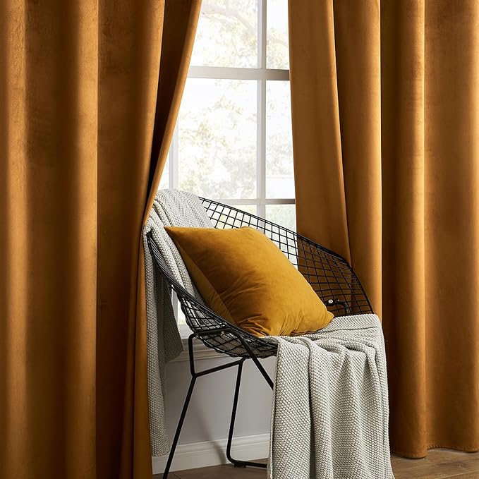 MIULEE Velvet Curtains Golden Brown Elegant Grommet Curtains Thermal Insulated Soundproof Room Darkening Blackout Drapes for Nursery Living Room Bedroom Decor 52 x 84 Inch Long Set of 2