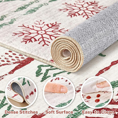 Nakagishi Christmas Rugs: 8x10 Washable Boho Large Neutral Soft Rug Stain Resistant Modern Indoor Floor Non-Slip Carpet for Bedroom Nursery Kids Playroom Office Dining Room Dorm