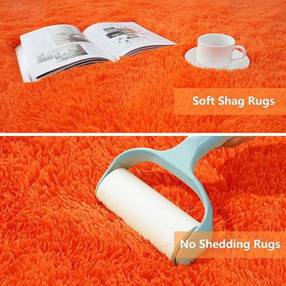 Orange Shag Area Rugs for Bedroom Living Room,8X10 Ultra Soft Fluffy Area Rugs for Dorm,Indoor Carpet Nursery Rugs for Kids Girls Room Home Halloween Decor