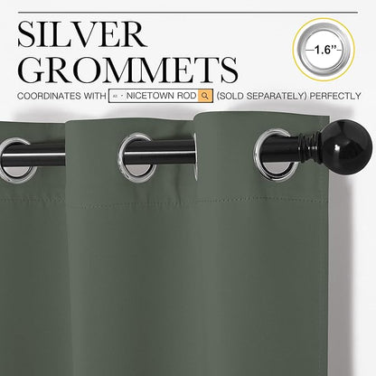 NICETOWN Blackout Curtain Panels for Living Room, Thermal Insulated Solid Grommet Top Blackout Draperies/Drapes for Christmas Window (Dark Mallard, 1 Pair, 29 x 45 inches)