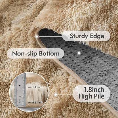 Area Rugs for Living Room, Tie-Dyed 5x7 Feet Soft Fluffy Shagg Plush Rug High Pile Large Indoor Modern Non-Slip Floor Carpet for Bedroom Nursery Kids Home Room Dorm Decor Aesthetic Khaki