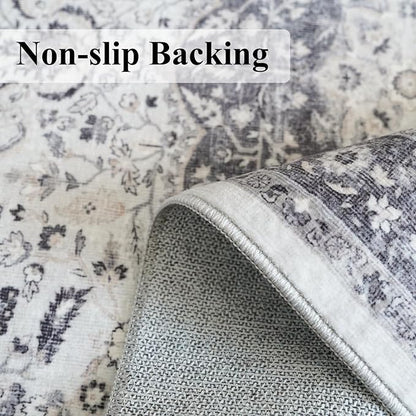 Hallway Washable Runner Rug - 2'6x12 Kitchen Rugs Entryway Rug Runner Vintage Soft Floor Mat Non Slip Indoor Farmhouse Carpet for Bathroom Living Room Bedroom (2'6''x12', Grey)